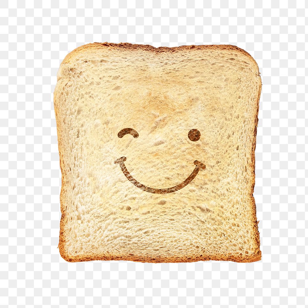 Toasted bread png, facial expression on a food in transparent background