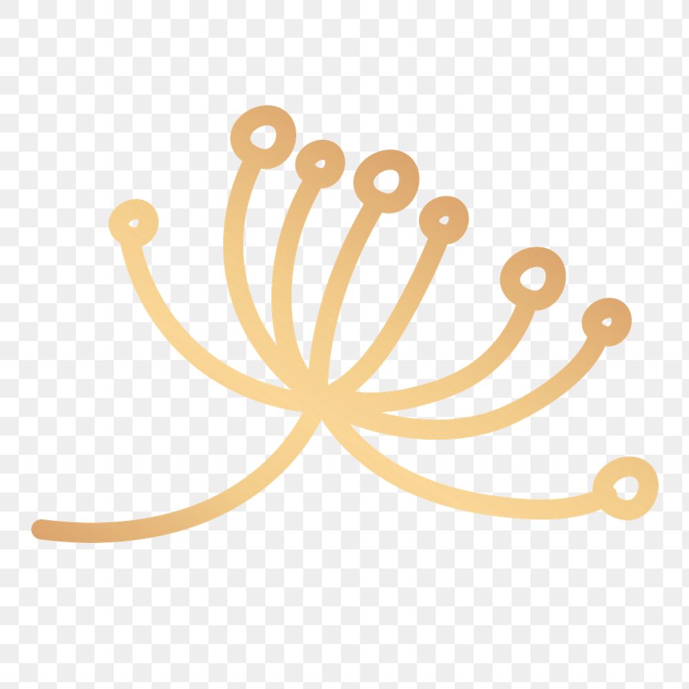 Abstract gold flower png doodle sticker, transparent background