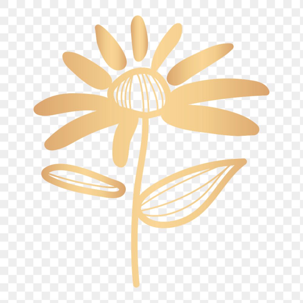 Gold flower png doodle sticker, transparent background