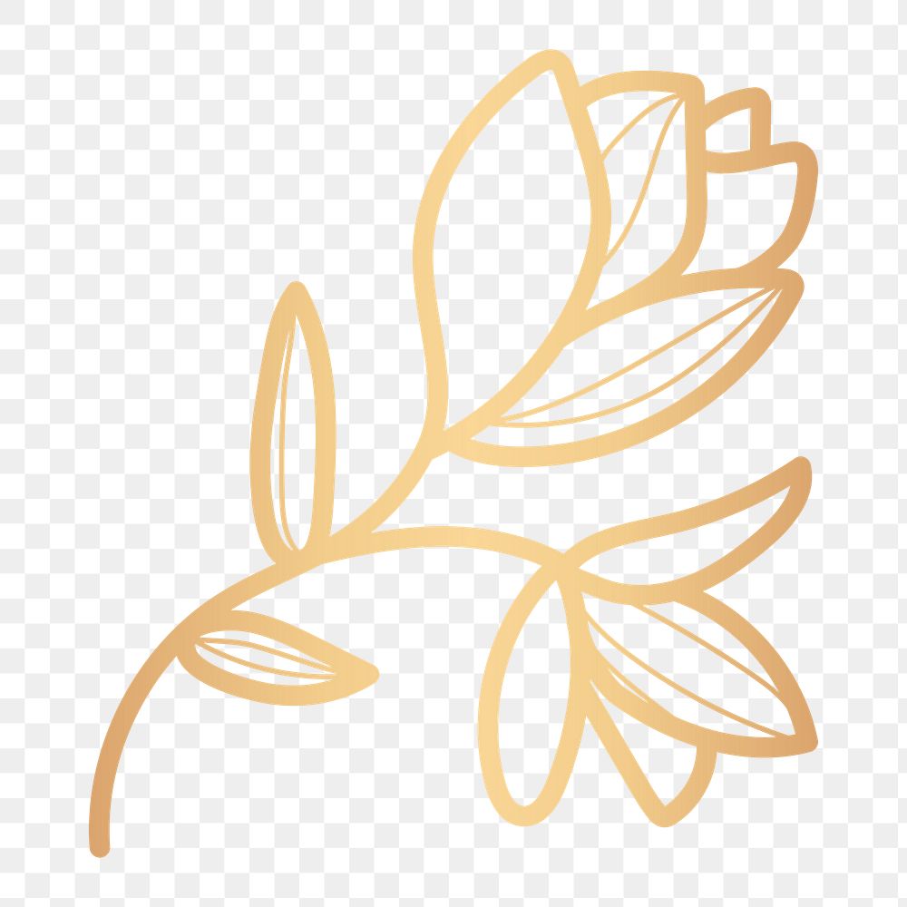 Golden flower png doodle sticker, transparent background