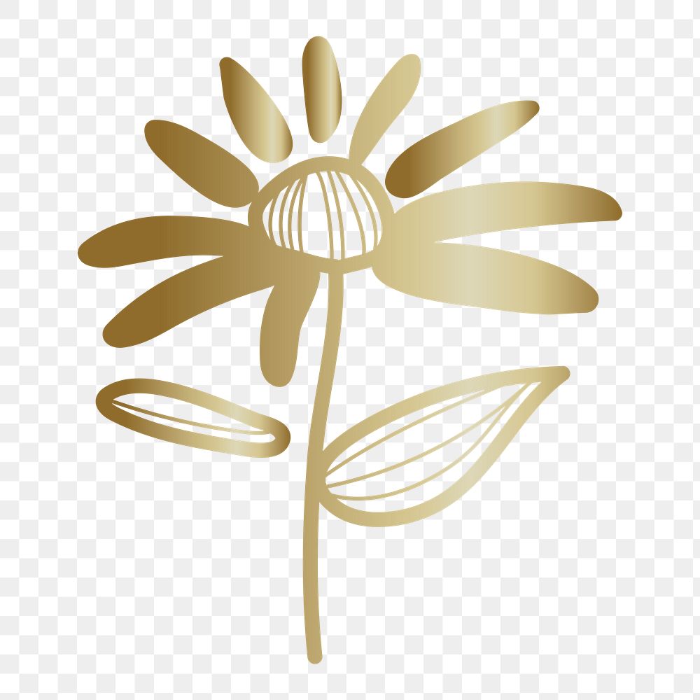 Gold flower png doodle sticker, transparent background