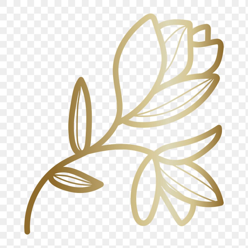 Golden flower png doodle sticker, transparent background