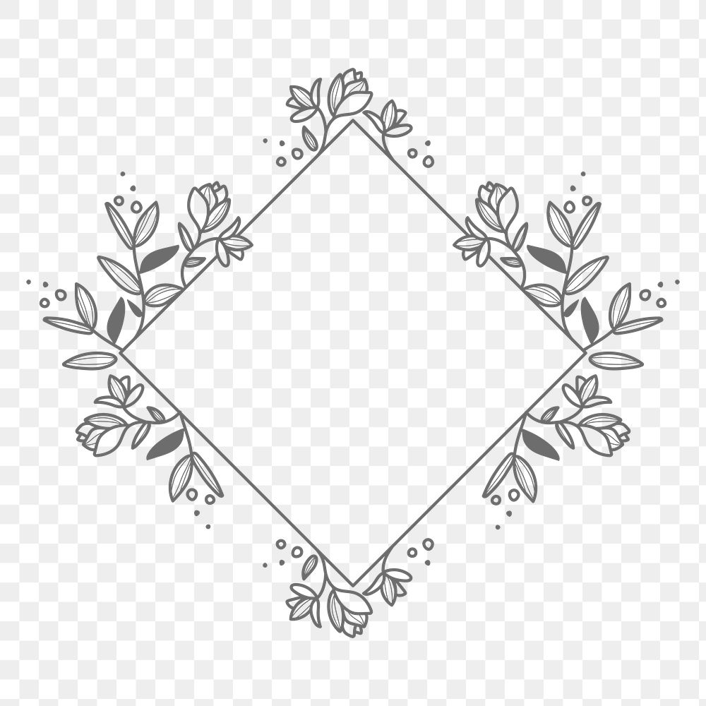 Floral frame png doodle sticker, transparent background