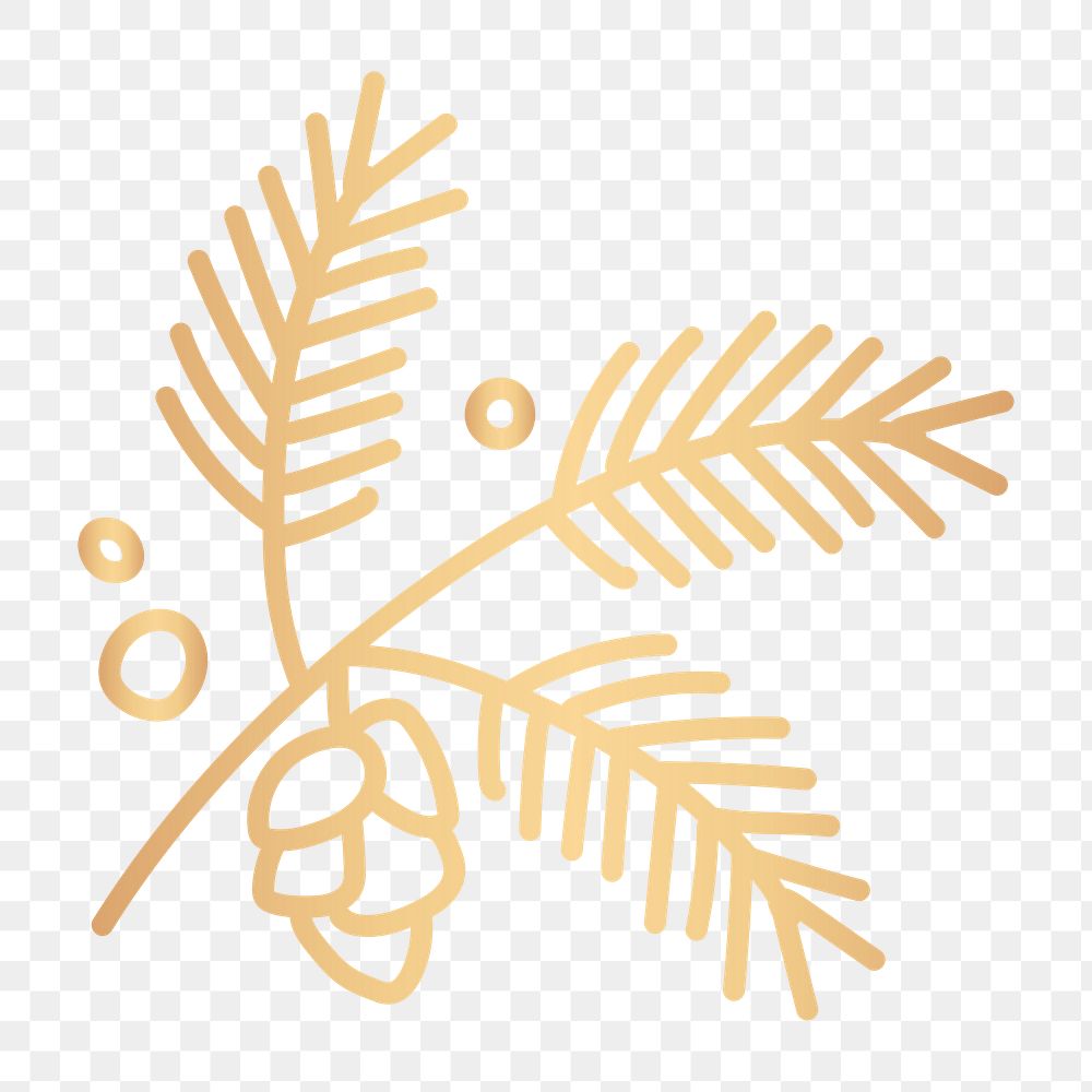 Gold conifer cone png doodle sticker, transparent background