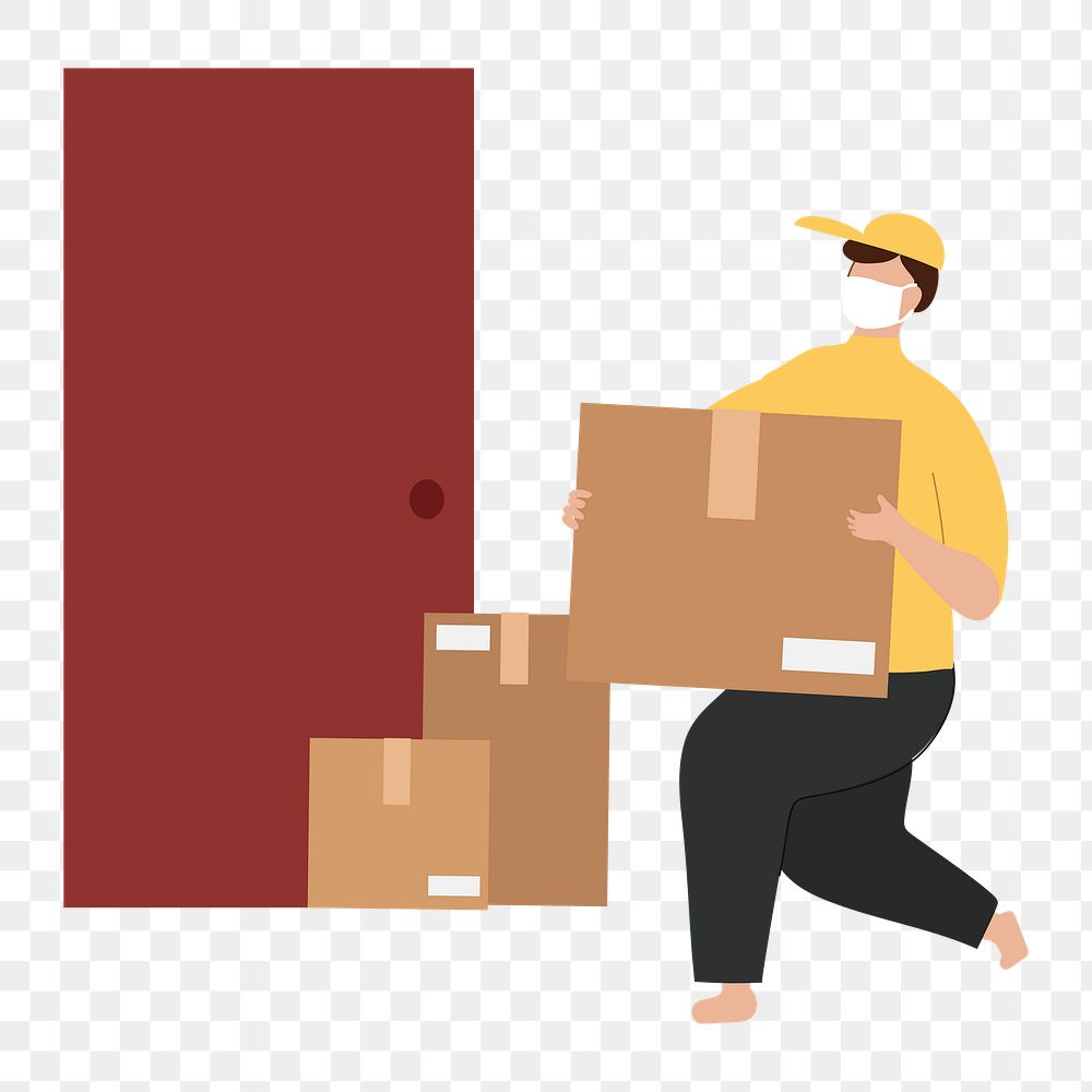 Man png delivering parcel boxes illustration, transparent background