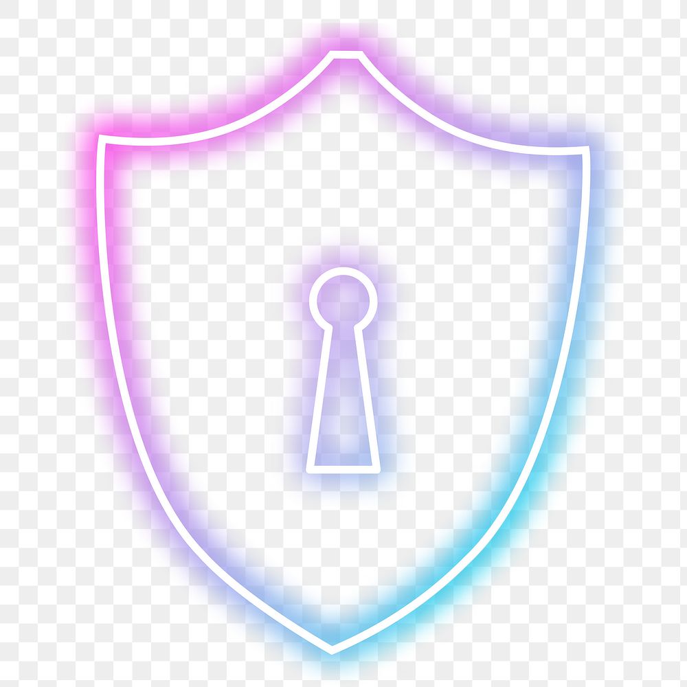 Data protection png neon shield sticker, transparent background