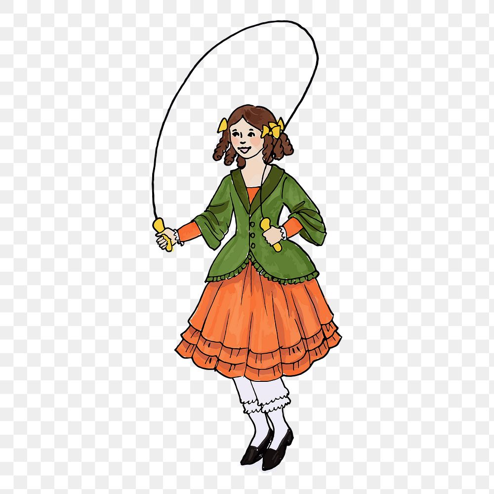 Skipping rope girl png  illustration, transparent background. Free public domain CC0 image.