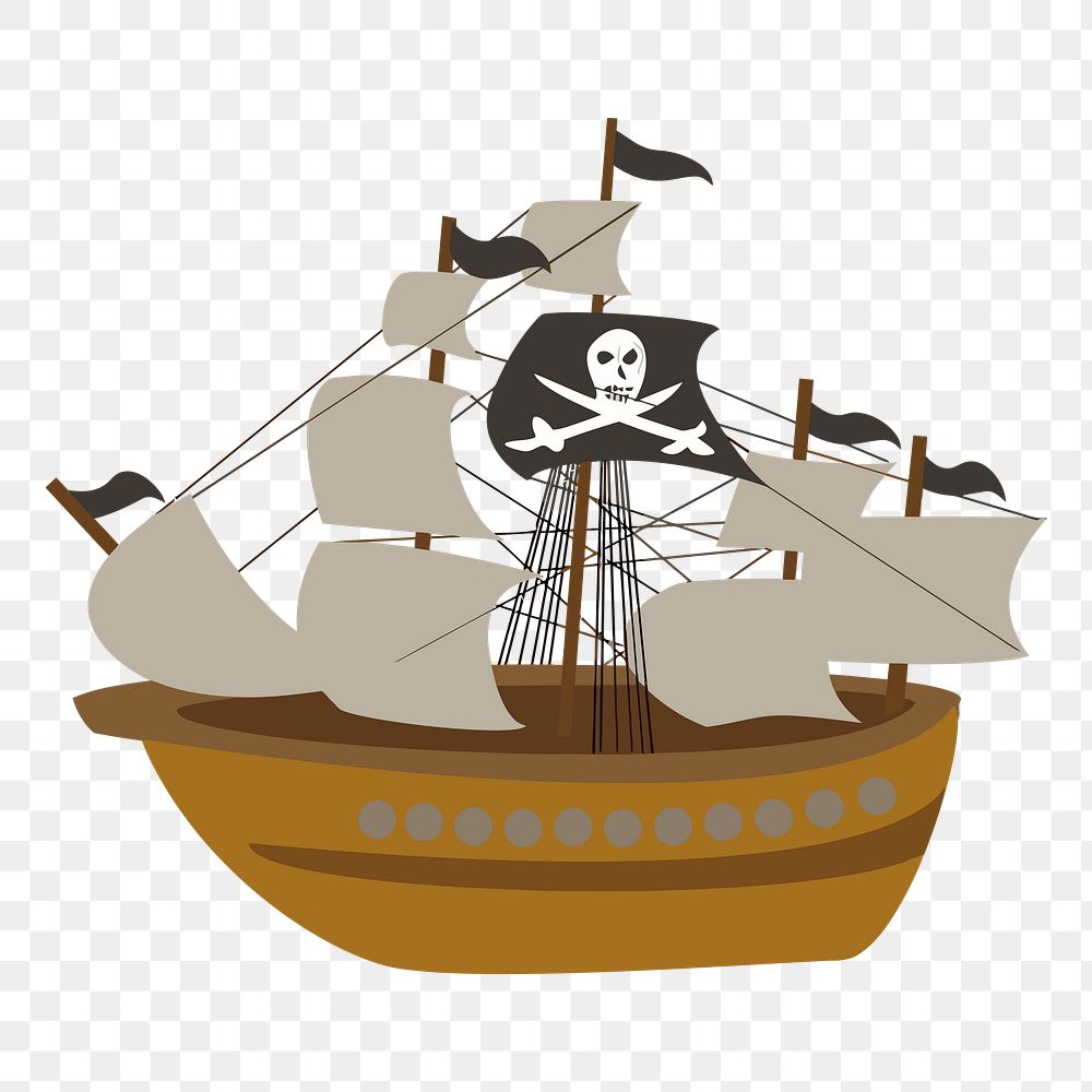 Pirate ship png illustration, transparent background. Free public domain CC0 image.