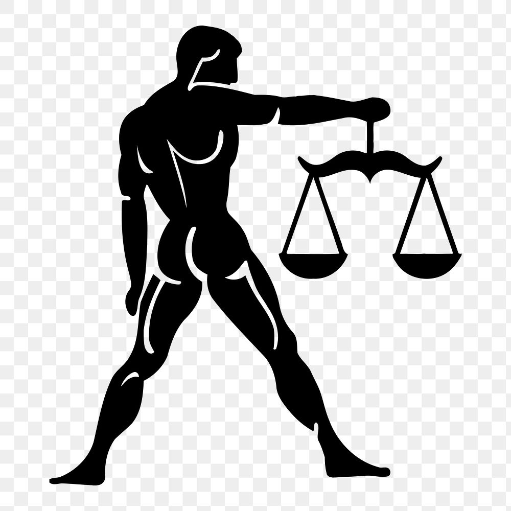 PNG Libra symbol man with scale clipart, transparent background. Free public domain CC0 image.