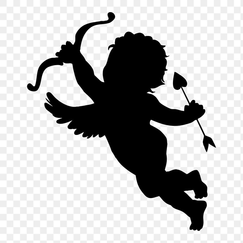 Silhouette cupid png sticker, transparent background. Free public domain CC0 image.