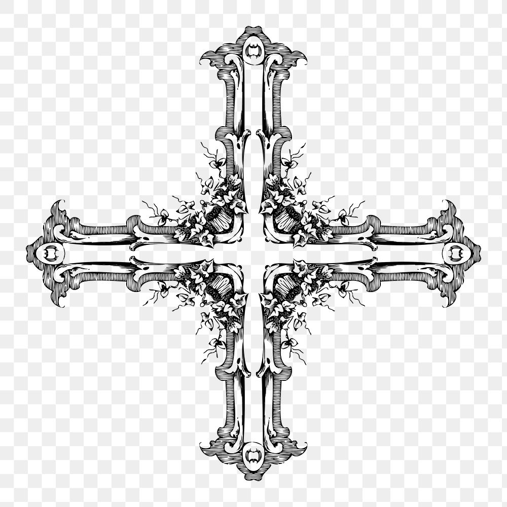 PNG Ornamental cross clipart, transparent background. Free public domain CC0 image.