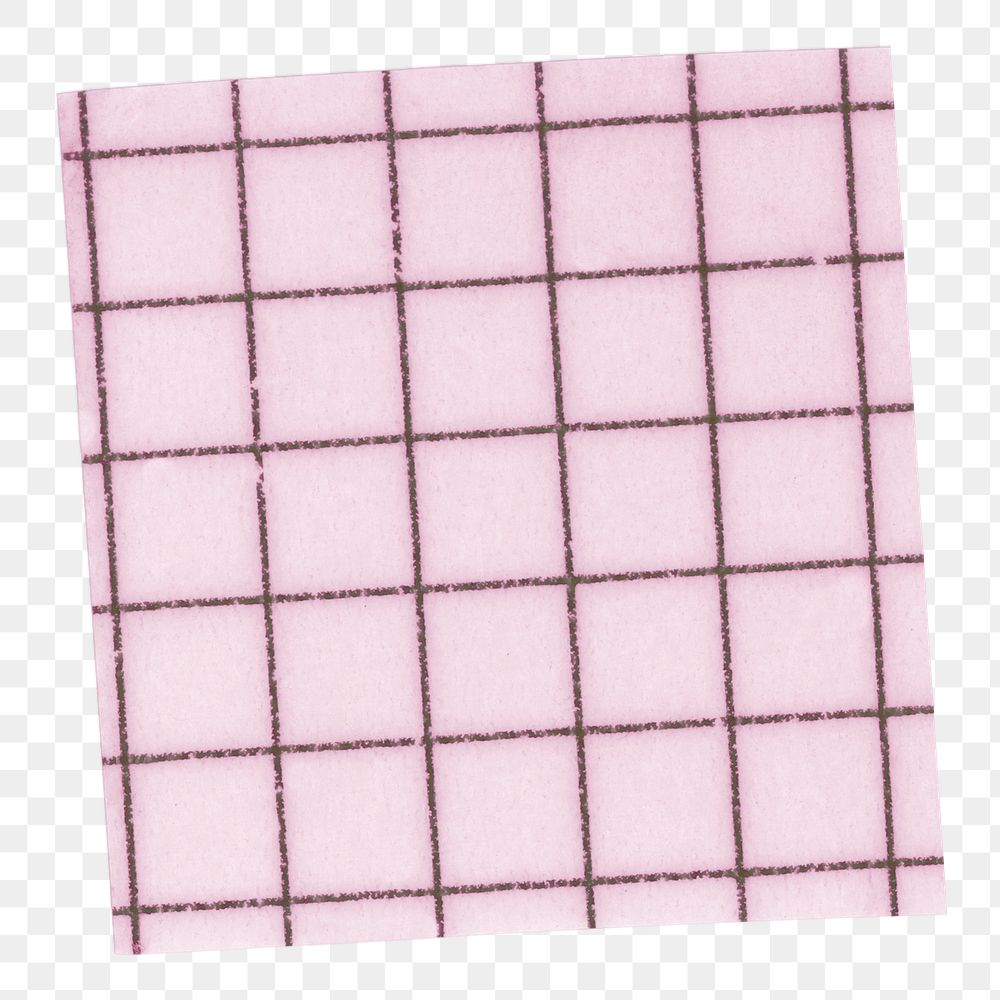 Pink grid patterned png paper sticker, transparent background