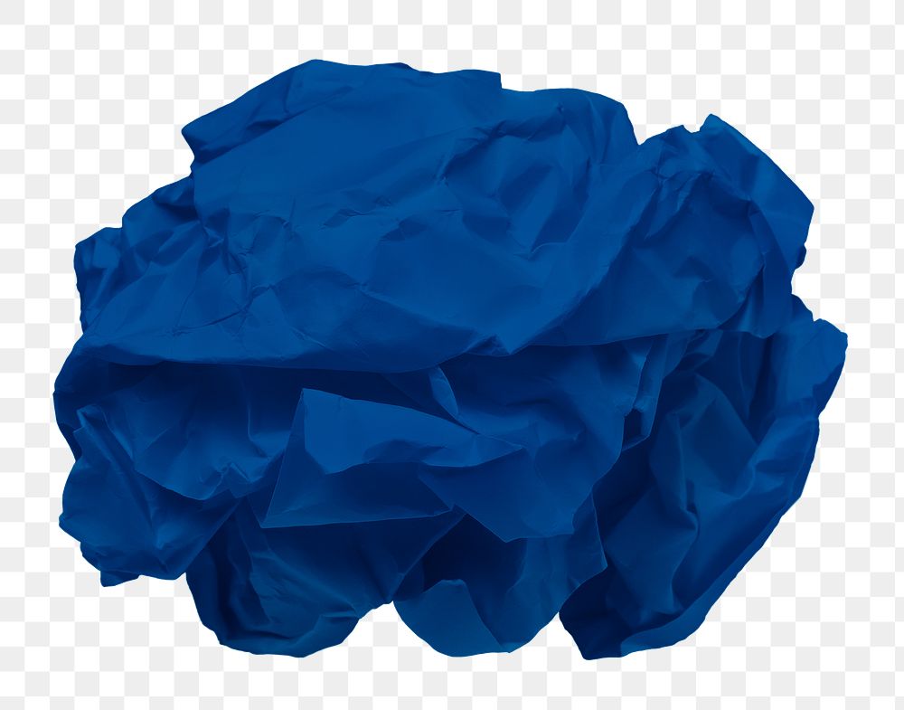 Blue crumpled paper png sticker, transparent background