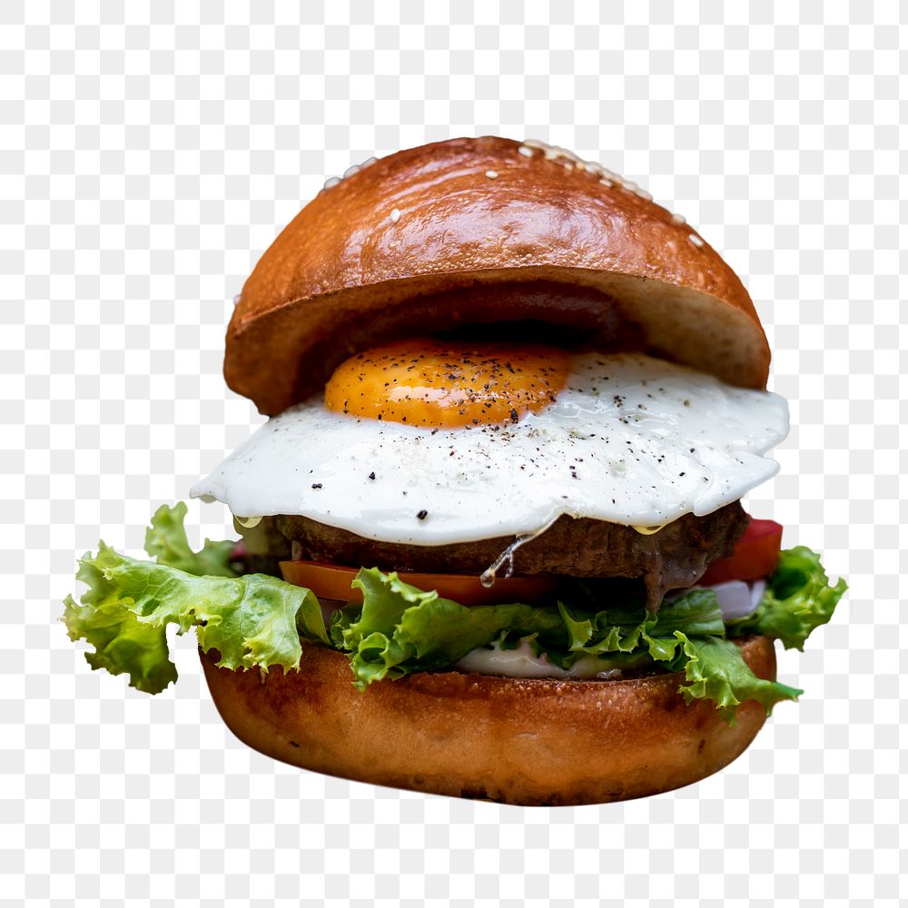 Fried-egg burger png sticker, transparent background