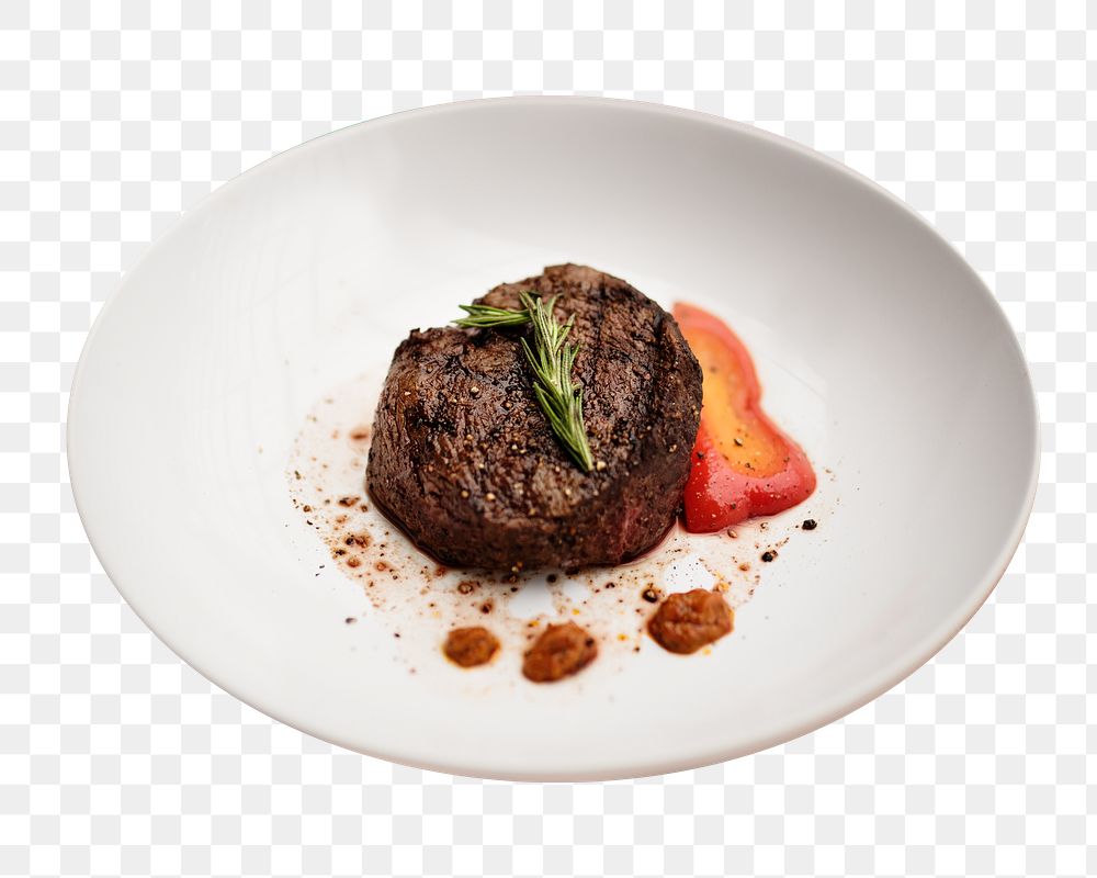 Fine dining steak png sticker, transparent background