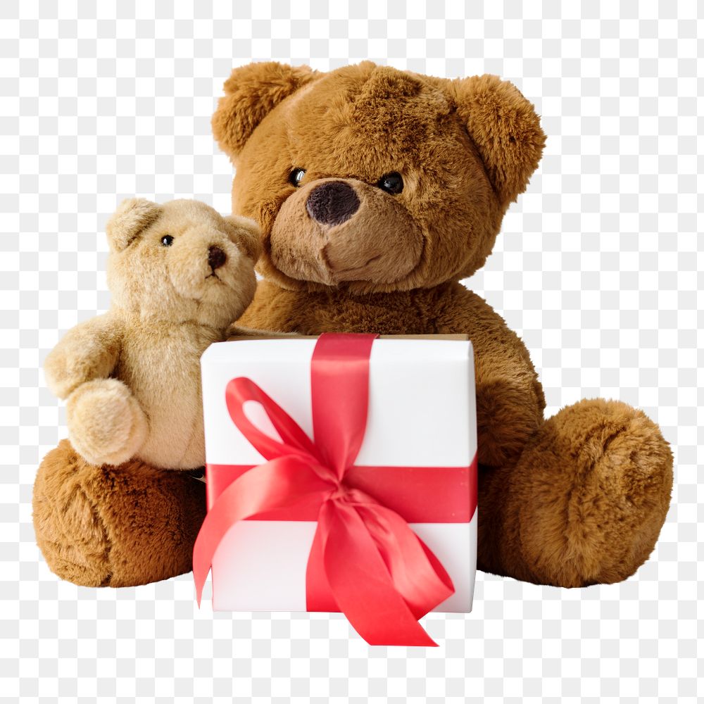 PNG romantic gifts, teddy bear present in transparent background