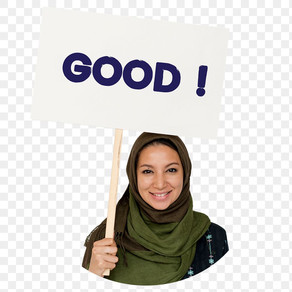 Muslim woman png holding good sign  sticker, transparent background