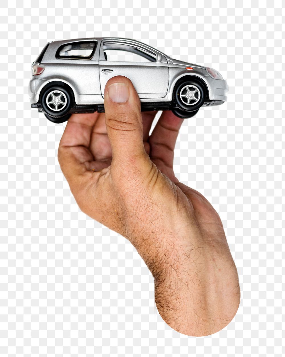 Hand holding car png sticker, transparent background