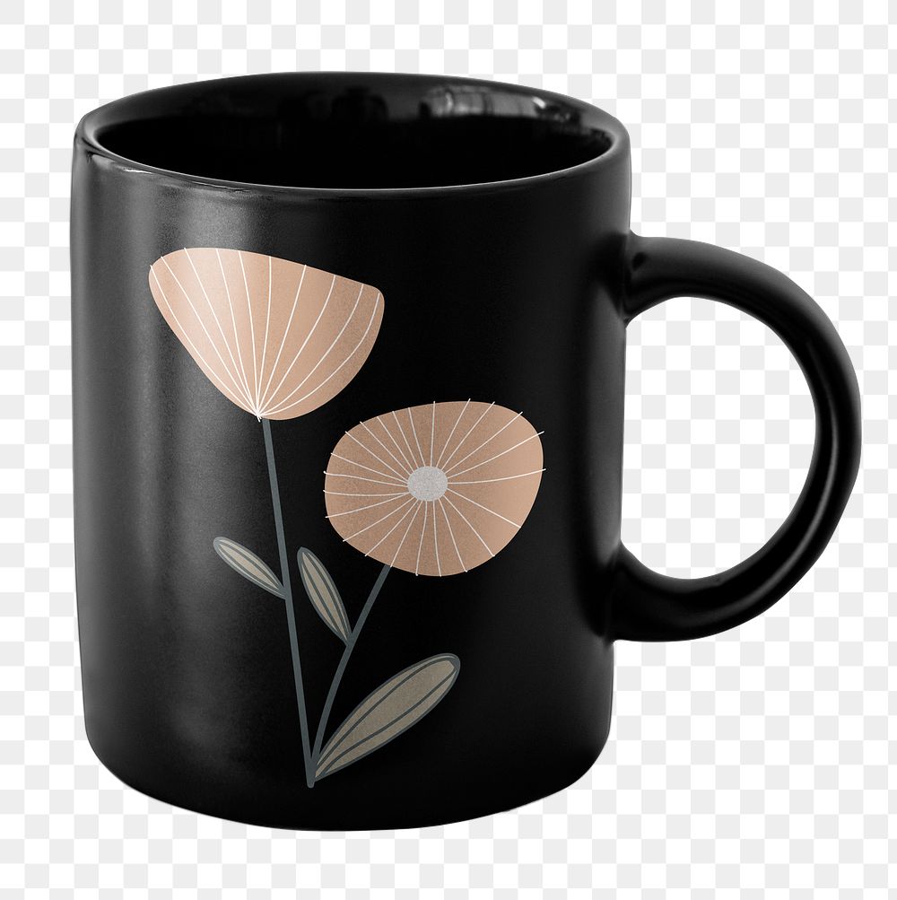 Floral coffee cup png sticker, transparent background