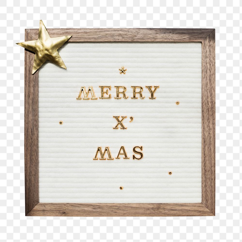 Merry X'Mas png, Christmas decoration in gold in transparent background