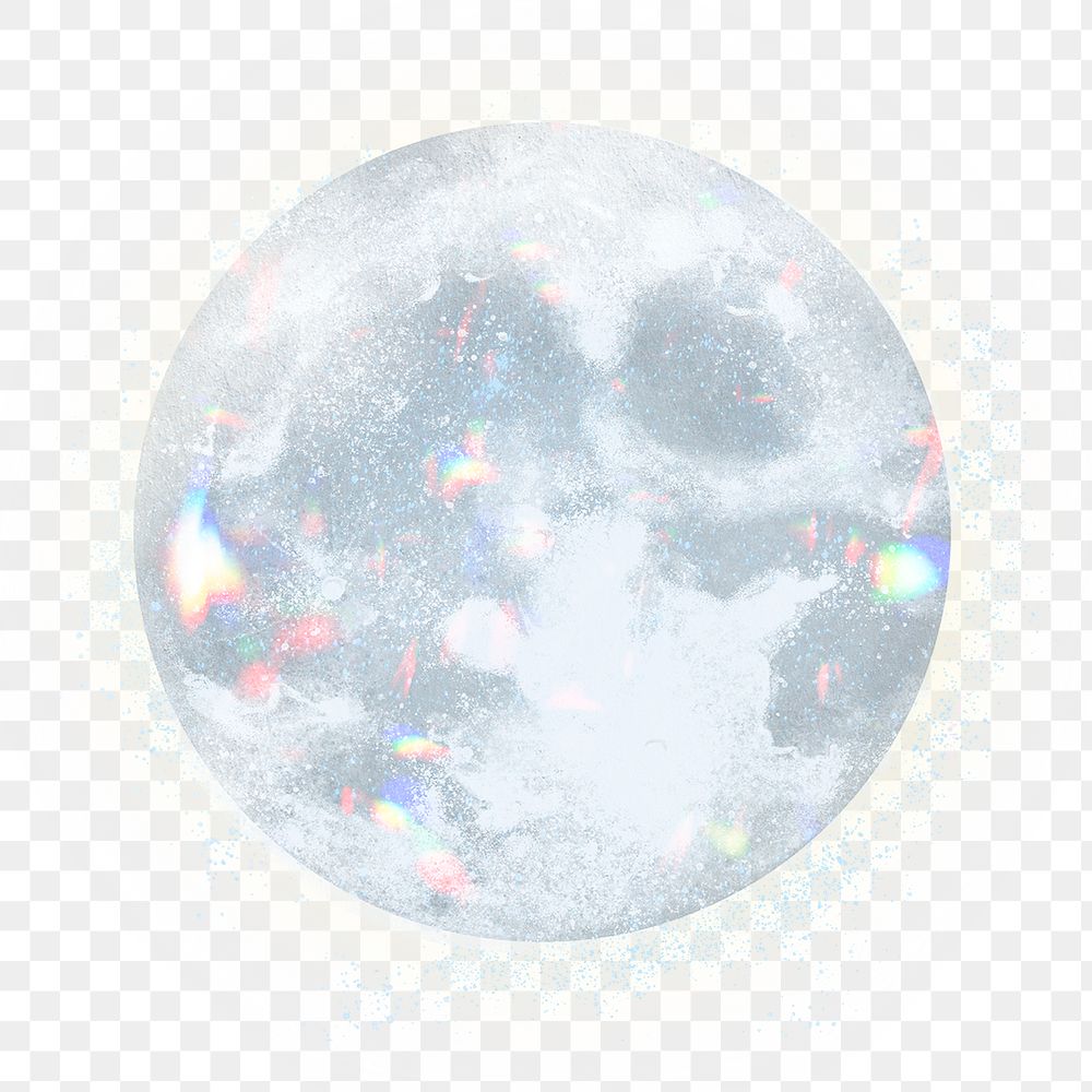 Holographic moon png sticker, aesthetic galaxy on transparent background