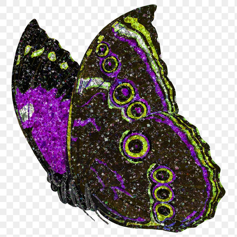 Dark glittery png butterfly sticker, aesthetic illustration, transparent background.  Remixed by rawpixel