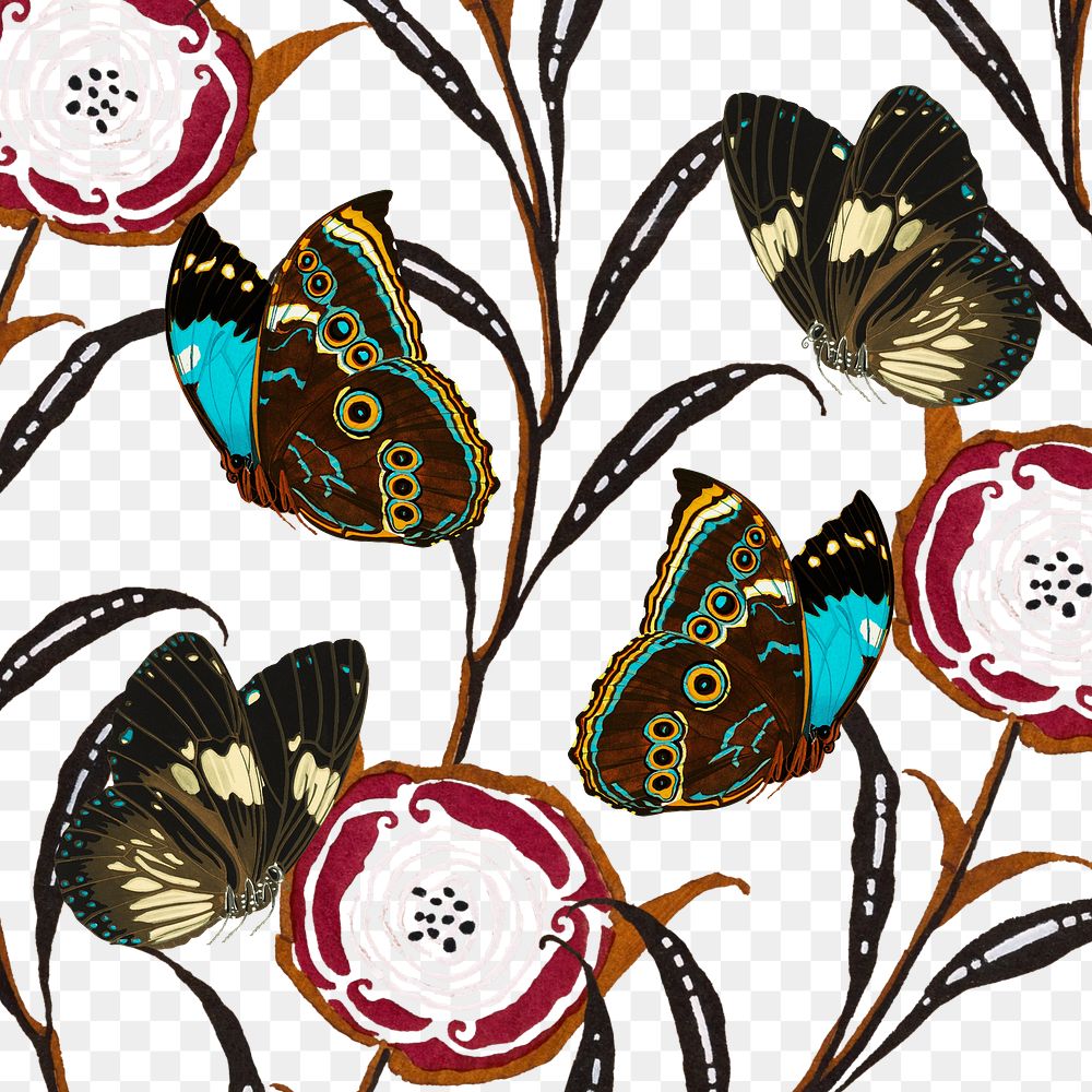 E.A. S&eacute;guy's butterfly png pattern, transparent background, remixed by rawpixel