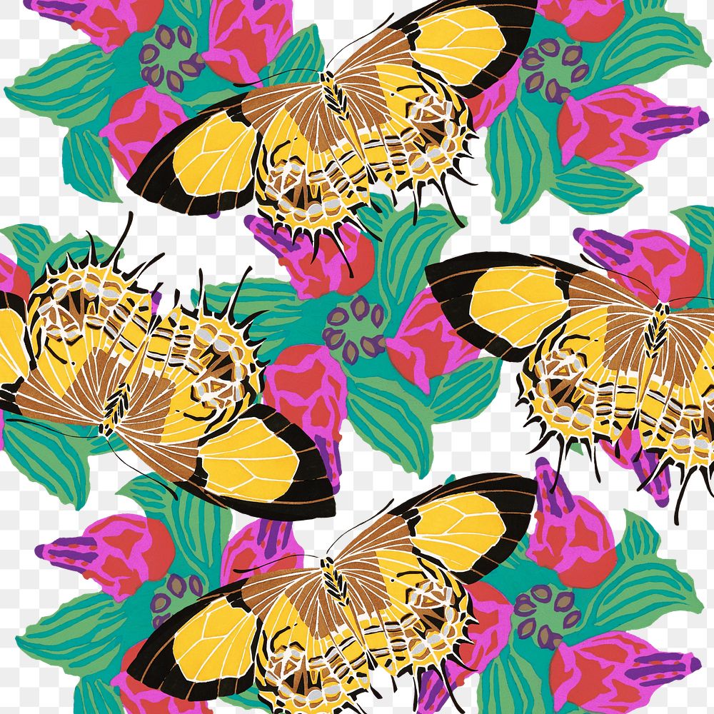 E.A. Séguy's butterfly png pattern, transparent background, remixed by rawpixel