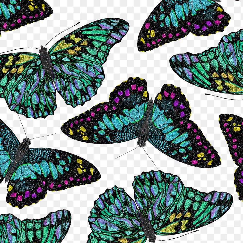 Green butterfly png pattern, transparent background, remixed from the artwork of E.A. S&eacute;guy