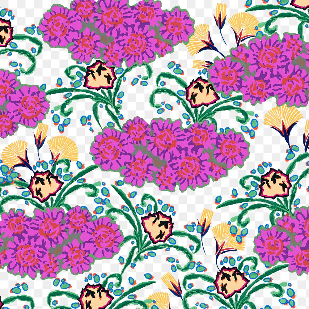 Exotic botanical png pattern, transparent background, remixed from the artwork of E.A. S&eacute;guy