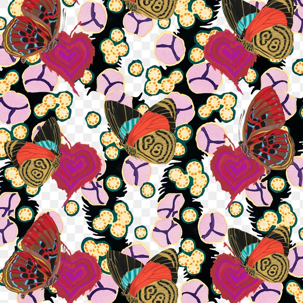 Exotic butterfly png vintage pattern, transparent background, remixed from the artwork of E.A. Séguy