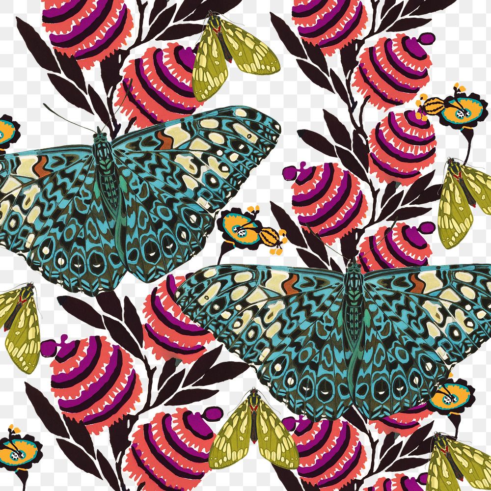 Exotic butterfly png vintage pattern, transparent background, remixed from the artwork of E.A. Séguy