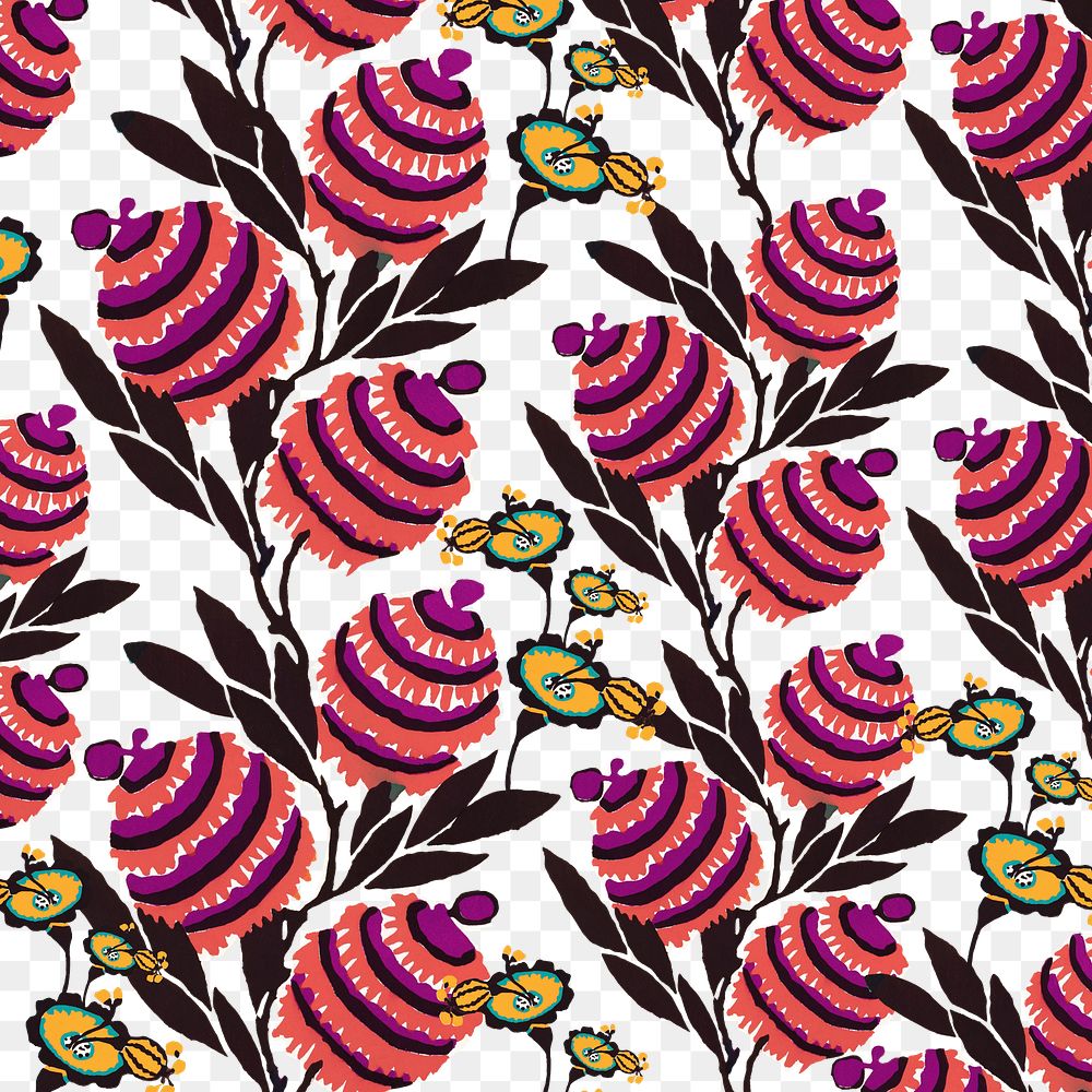 Pink exotic flower png pattern, transparent background, remixed from the artwork of E.A. S&eacute;guy