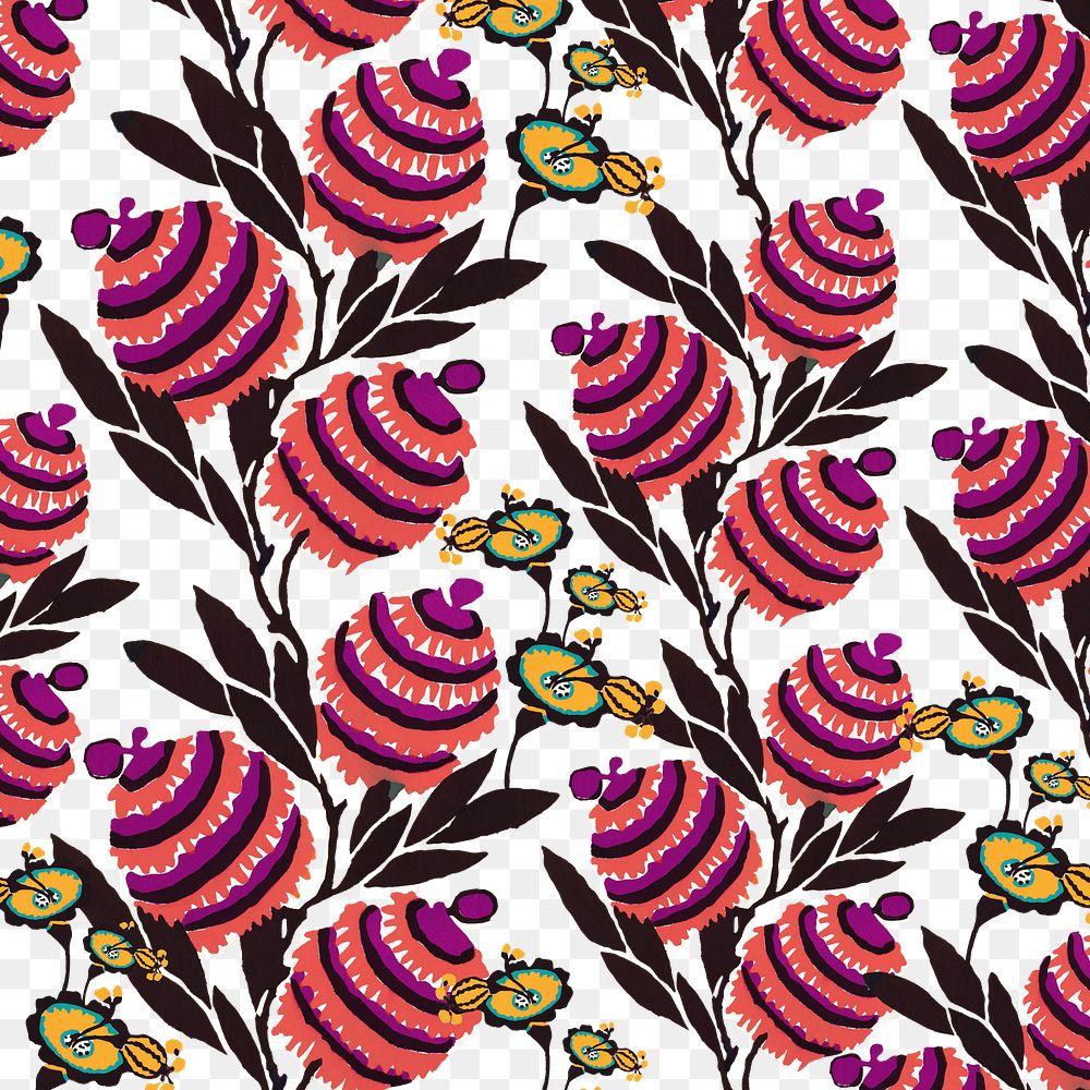 Pink exotic flower png pattern, transparent background, remixed from the artwork of E.A. Séguy