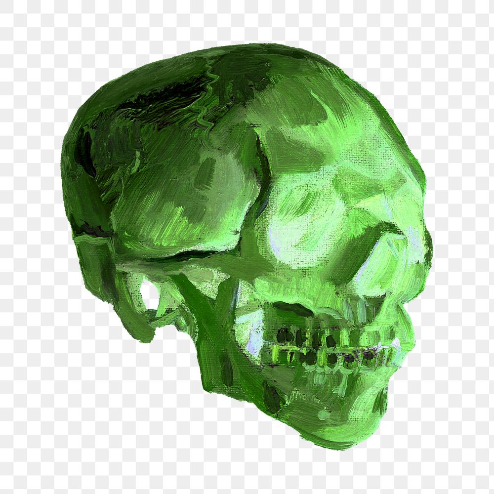 PNG Vincent van Gogh's green skull sticker, transparent background. Remixed by rawpixel.