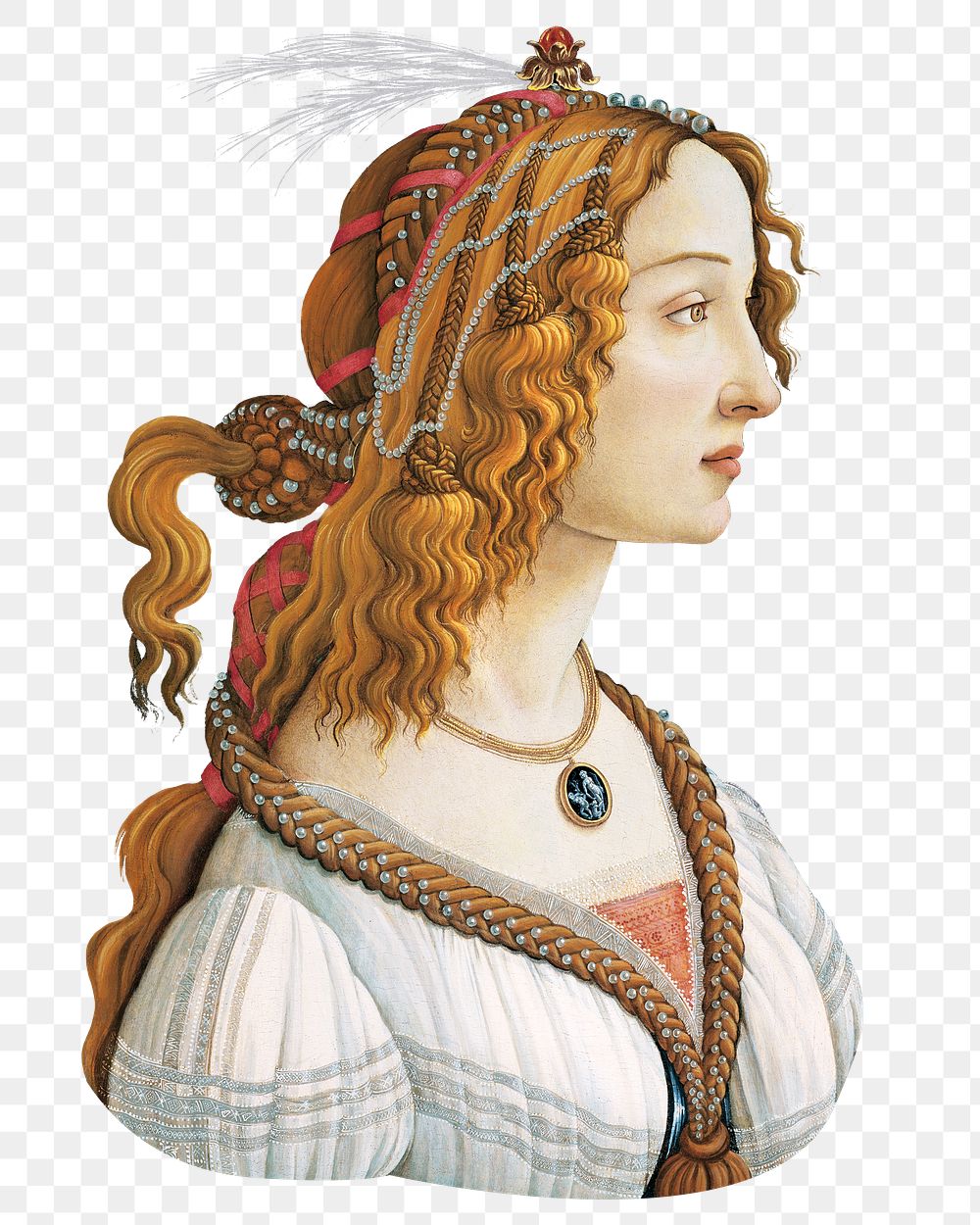 Aesthetic Sandro Botticelli's woman portrait png on transparent background.  Remastered by rawpixel