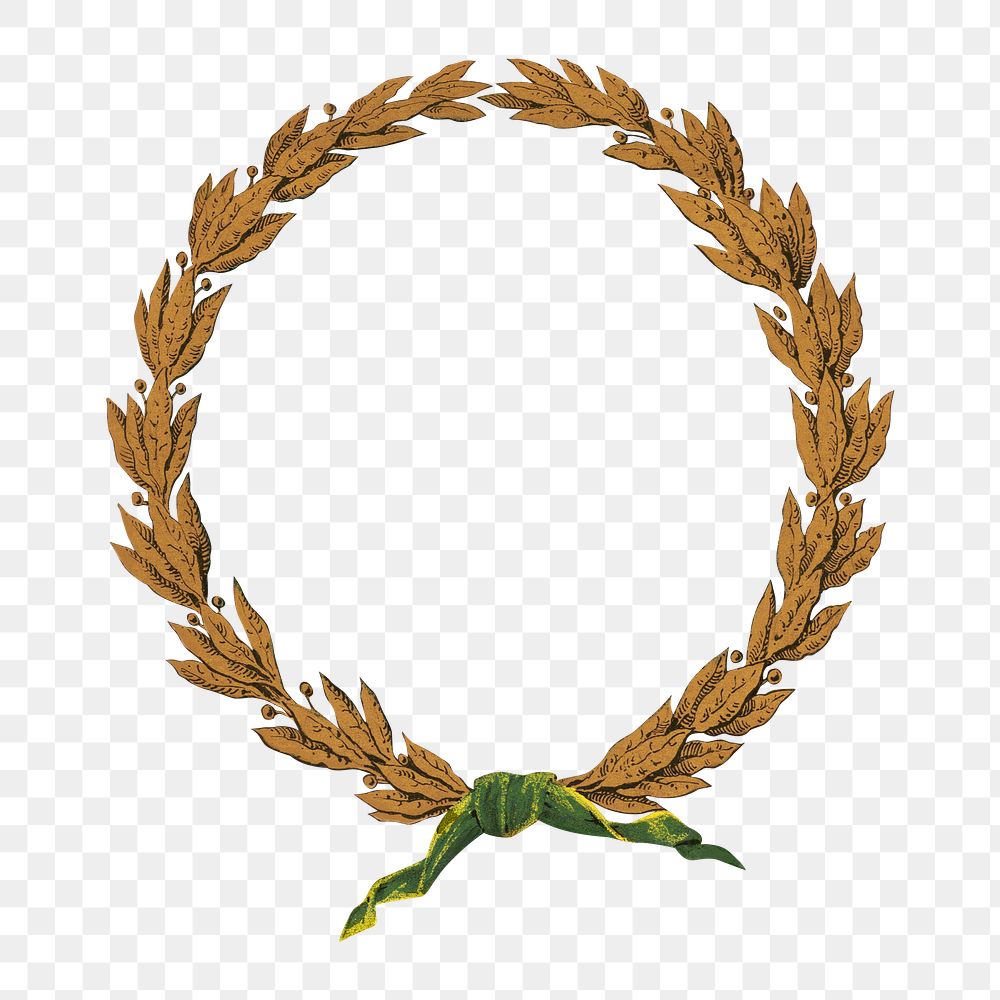 Gold laurel wreath png frame, transparent background.   Remastered by rawpixel