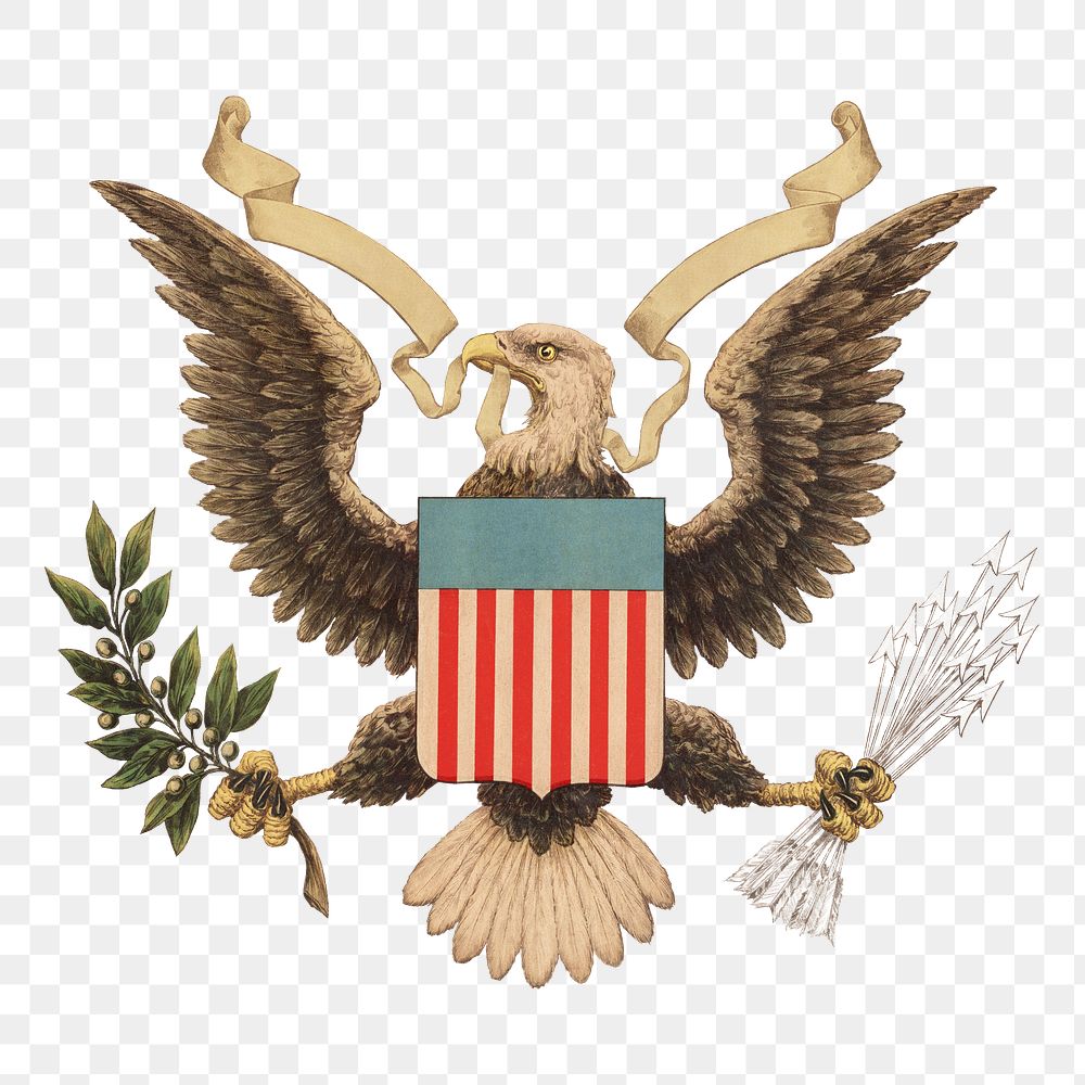 Eagle badge png U.S. coat of arms sticker, transparent background.  Remastered by rawpixel
