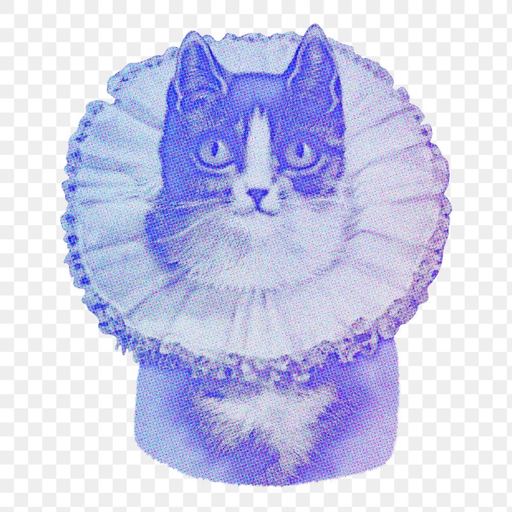 Blue cat png vintage fashion sticker, transparent background