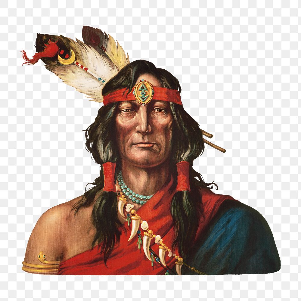 Png sticker Native American man portrait on transparent background.  Remastered by rawpixel
