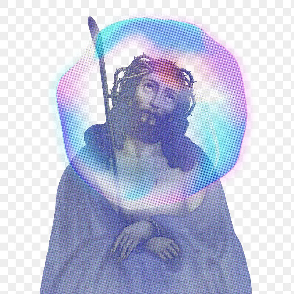 PNG Jesus Christ with crown of thorns sticker, transparent background. Remixed by rawpixel.
