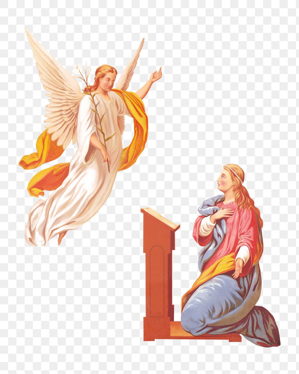 The Annunciation's png angel and woman on transparent background.  Remastered by rawpixel