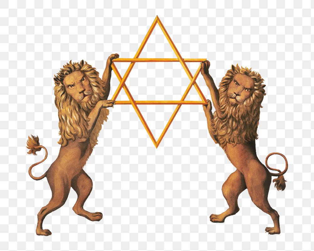 Henry Schile's png Two lions holding Magen David on transparent background.  Remastered by rawpixel