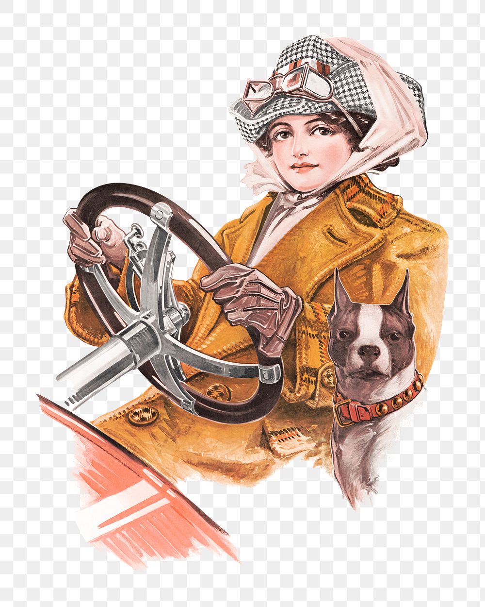 Vintage woman png riding an automobile on transparent background.  Remastered by rawpixel