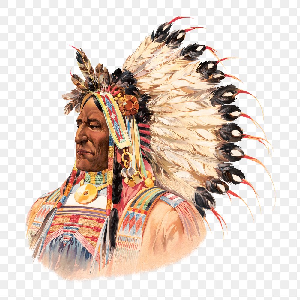Native American man png, portrait on transparent background.  Remastered by rawpixel
