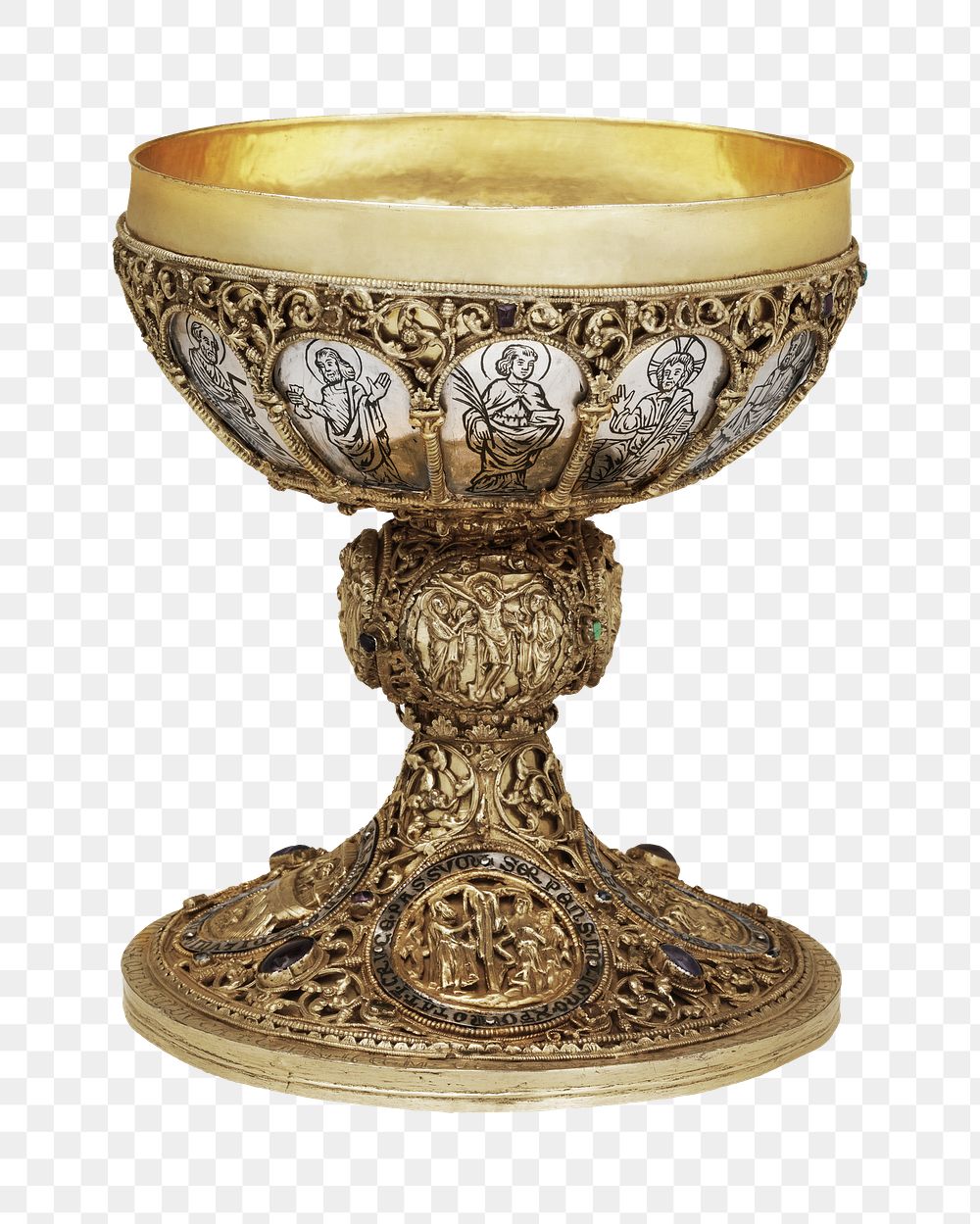 Gold chalice png goblet sticker, transparent background.    Remastered by rawpixel