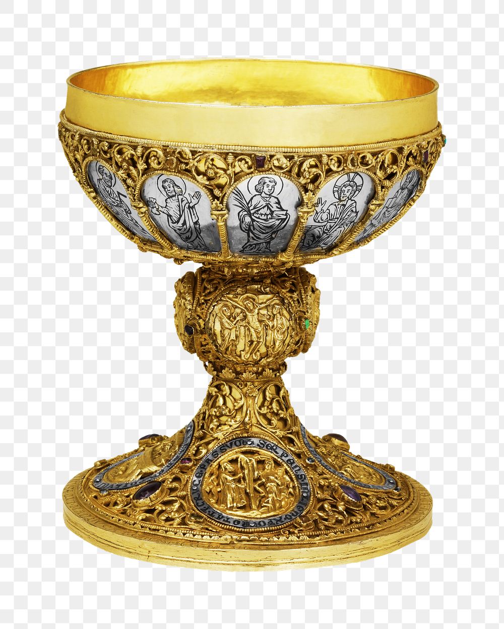 Gold chalice png goblet sticker, transparent background.    Remastered by rawpixel