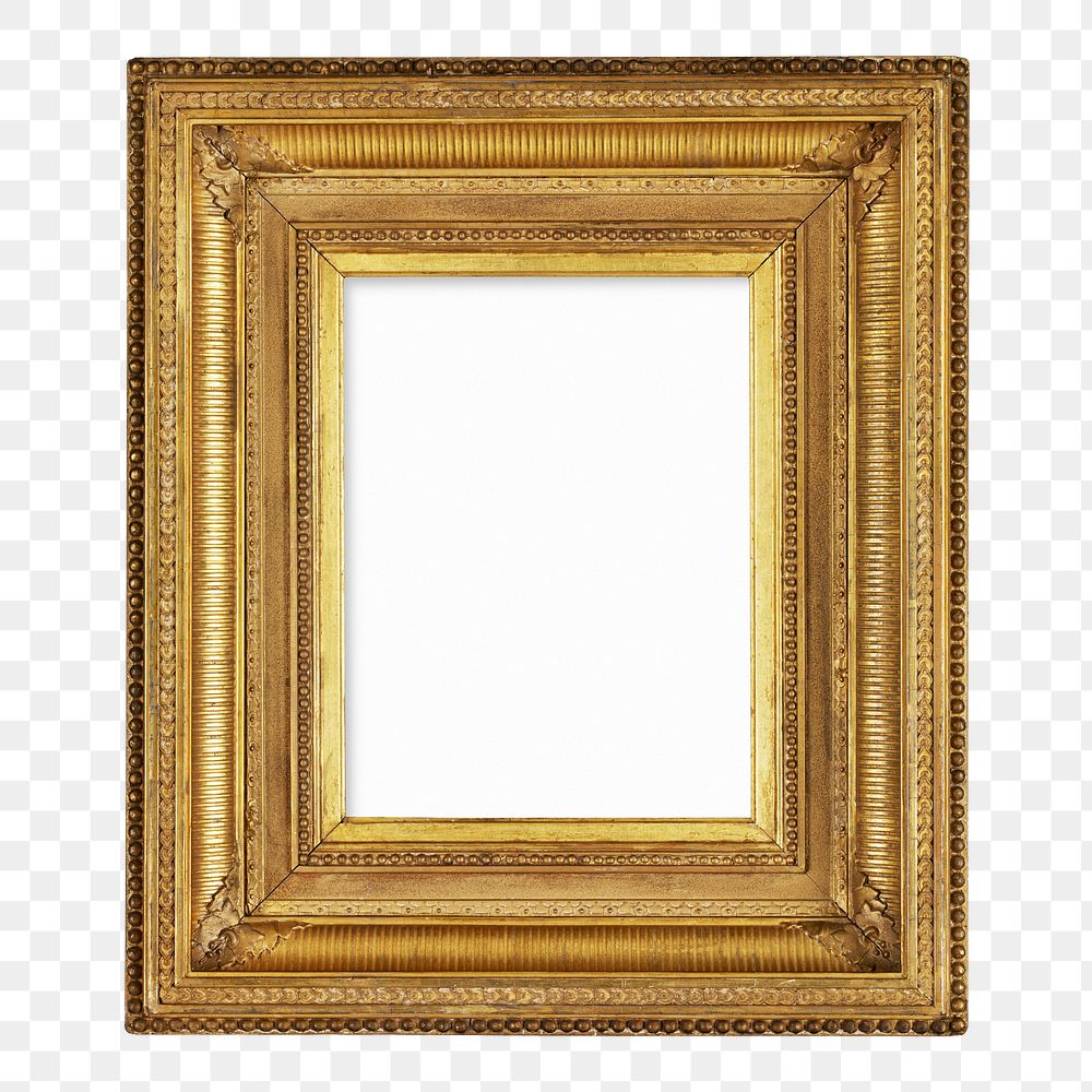 Vintage picture frame png sticker, gold luxurious design, transparent background