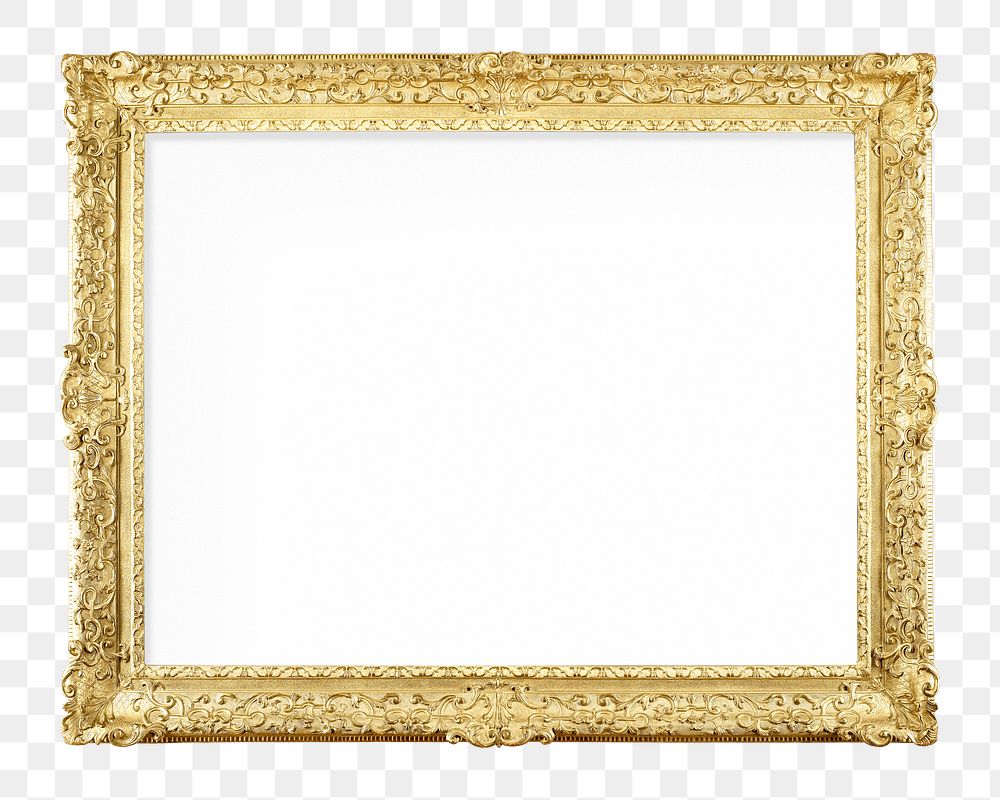 Vintage picture frame png sticker, gold luxurious design, transparent background