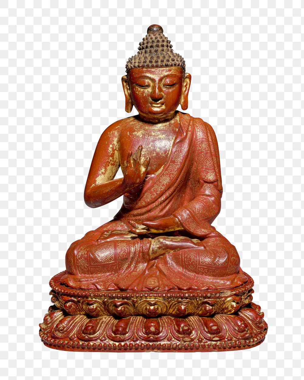 Amoghasiddhi Buddha png, Chinese religious statue on transparent background.    Remastered by rawpixel